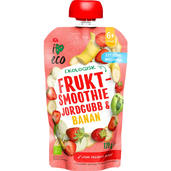 Fruktsmoothie jordgubb & banan 6m 120g ICA I love eco