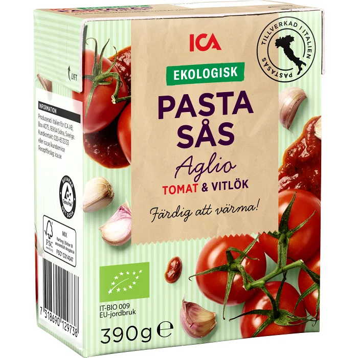 Pastasås tomat  & vitlök Ekologisk 390g ICA