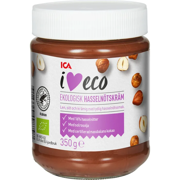 Hasselnötskräm Solrosolja 350g ICA I love eco