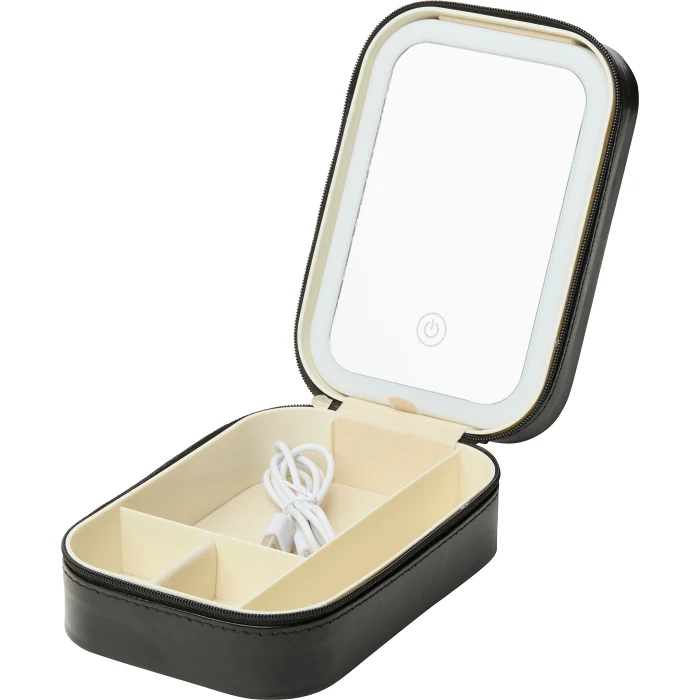Resesmyckeskrin m LED spegel svart