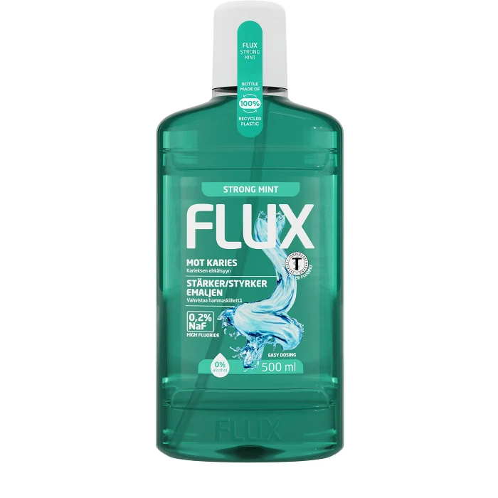 Munskölj Strong Mint 0,2% fluor 500ml FLUX
