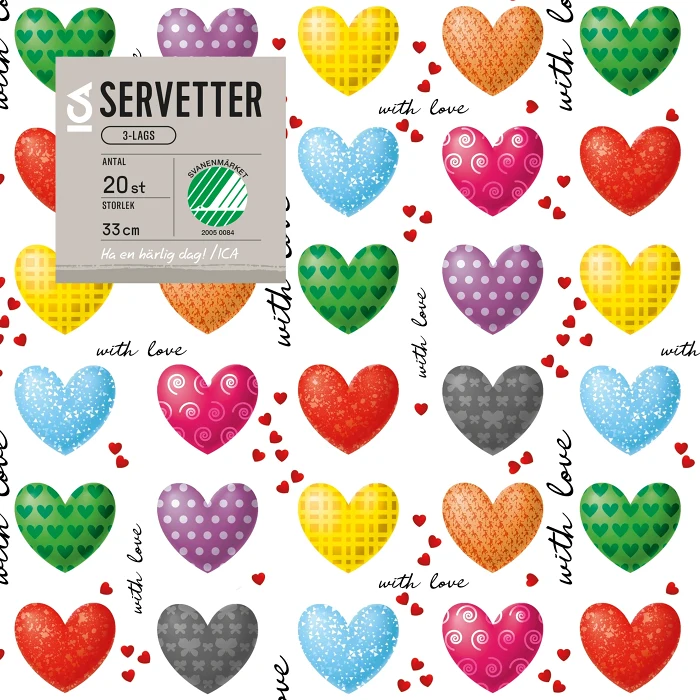 Servett 33cm Heart 20-p ICA