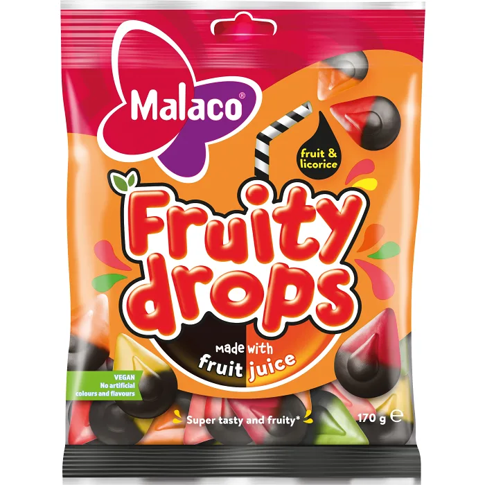 Godis Fruity Drops Licorice 170g Malaco