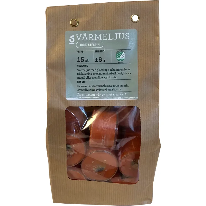 Värmeljus orange 15p plastkopp ICA