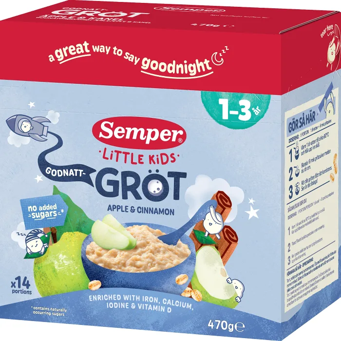 Godnattgröt äpple & kanel 1år 14p 470g Semper