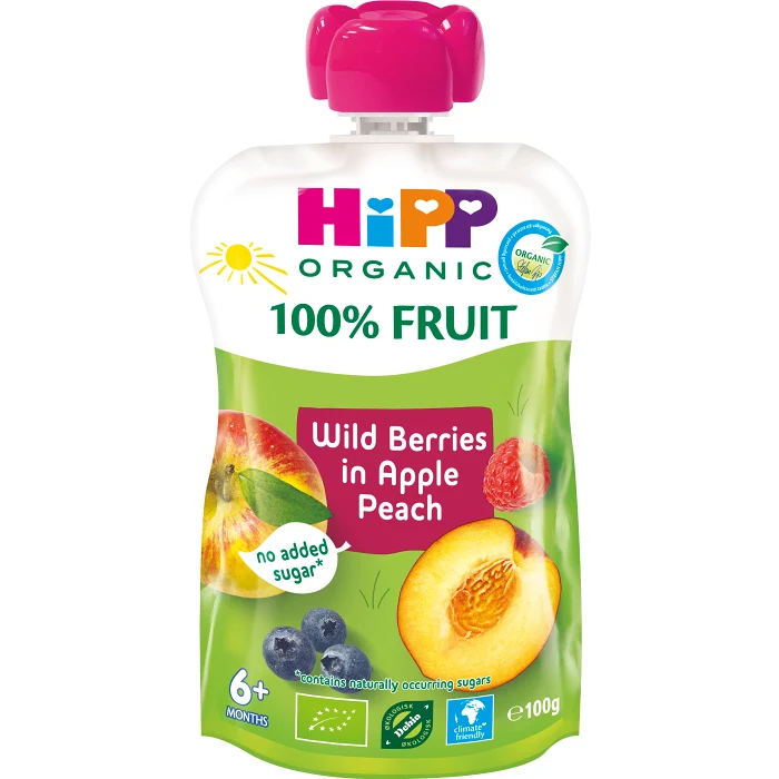 Smoothie Äpple persika & blåbär 6m Ekologisk 100g HiPP