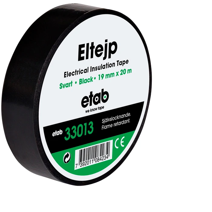 Eltejp svart 19mm x 20m