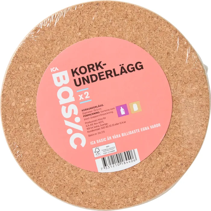 Korkunderlägg 19,5cm 2-p ICA