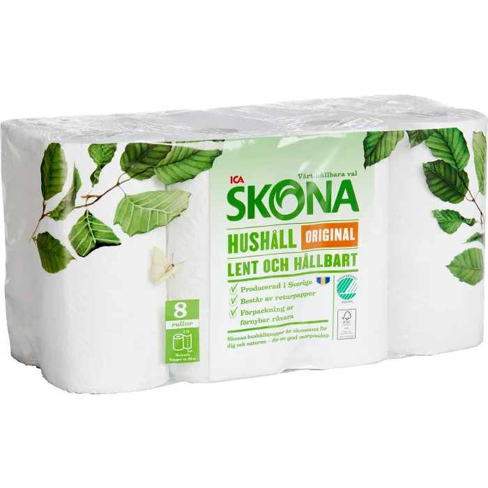 Hushållspapper 8-p Miljömärkt ICA Skona