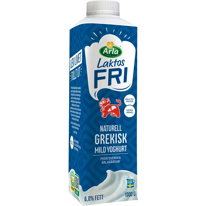 Grekisk Yoghurt Mild Naturell 6% Laktosfri 1000g Arla Ko®
