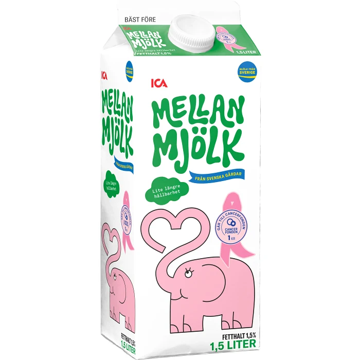 Mellanmjölk Lite längre hållbarhet 1,5% 1,5l ICA