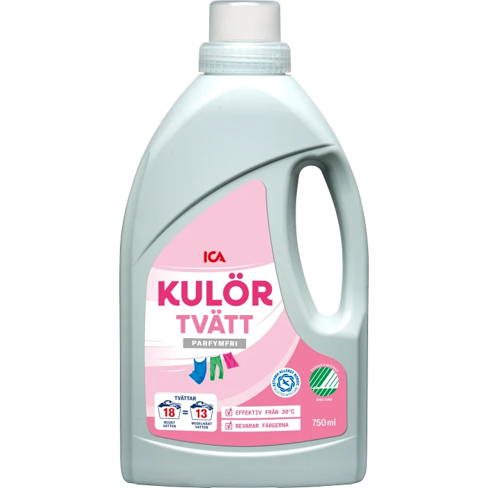 Tvättmedel Flytande Kulör Parfymfri 750ml Miljömärkt ICA