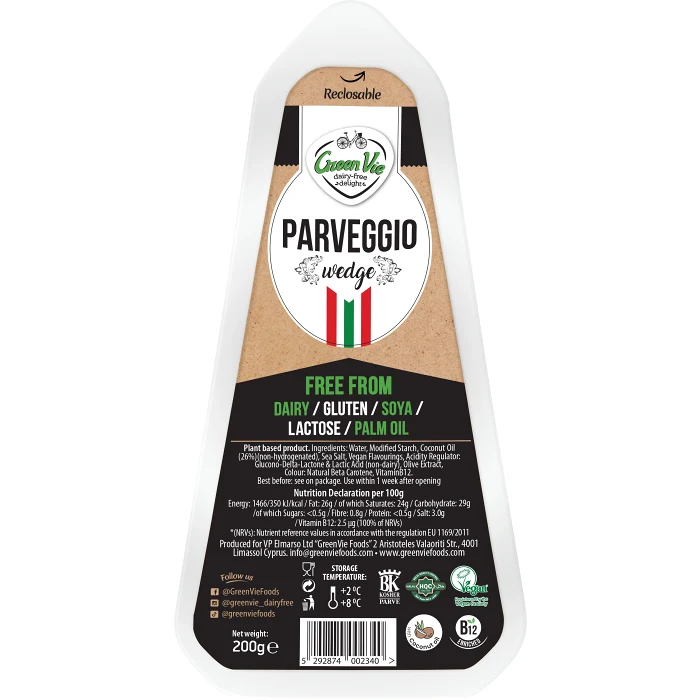 Ost Parveggio Block Vegansk Glutenfri Laktosfri 200g Greenvie