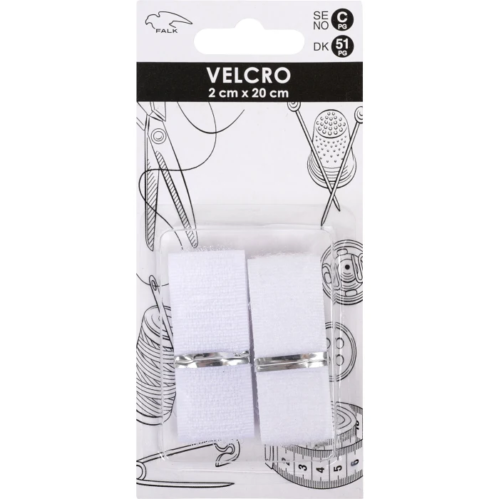 Kardborrband 20cm vit