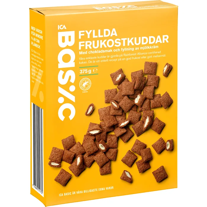 Fyllda kakaokuddar med mjölkkräm 375g ICA Basic