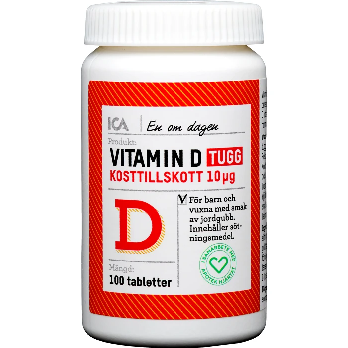 Vitamin D Tugg Kosttillskott 100st ICA Hjärtat