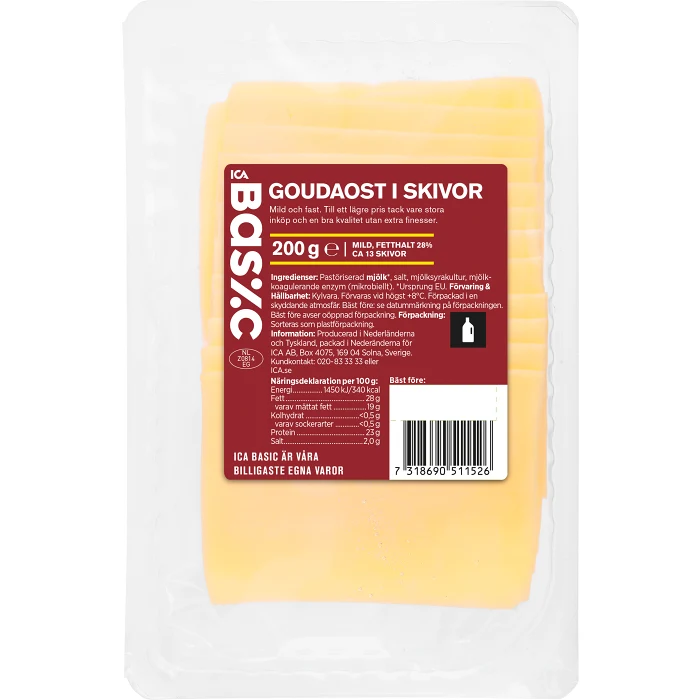 Goudaost skivad 200g ICA Basic