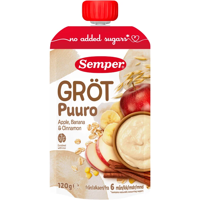 Gröt med äpple, banan & kanel 6m 120g Semper