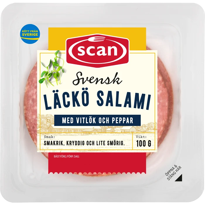 Läckösalami skivad 100g Scan