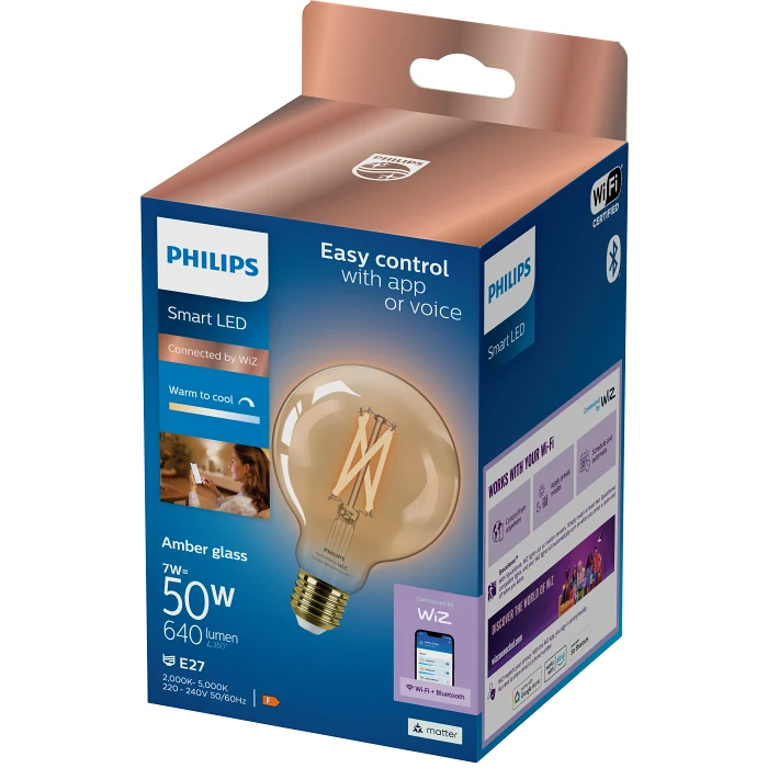 Smart LED Wiz G95 Vintage E27 640lm(50W) Dimbar Philips