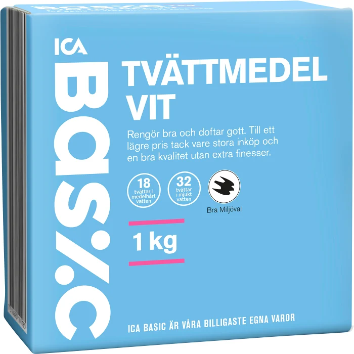 Tvättmedel Vit 1kg Miljömärkt ICA Basic
