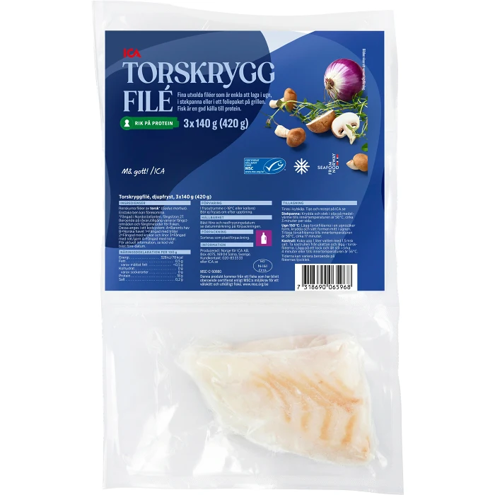 Ryggfilé av Torsk Fryst 3-p 420g ICA