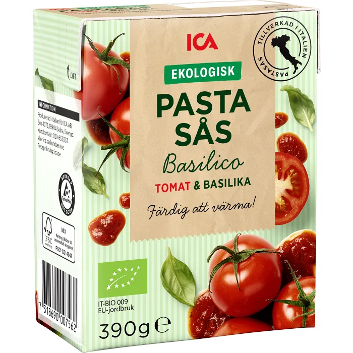 Pastasås Basilika Ekologisk 390g ICA I love eco