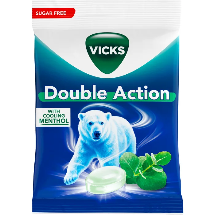 Halstablett Double Action Eucalyptus sockerfri 72g Vicks