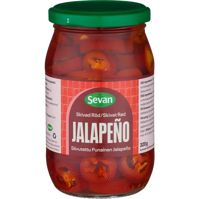 Skivad röd jalapeno 320g Sevan