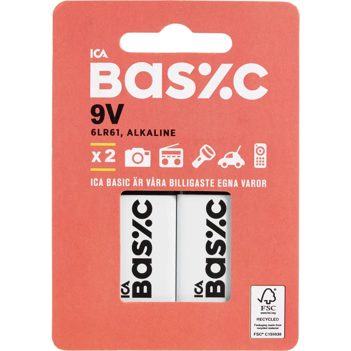 Batteri 9V/6LR61 2-p ICA Basic