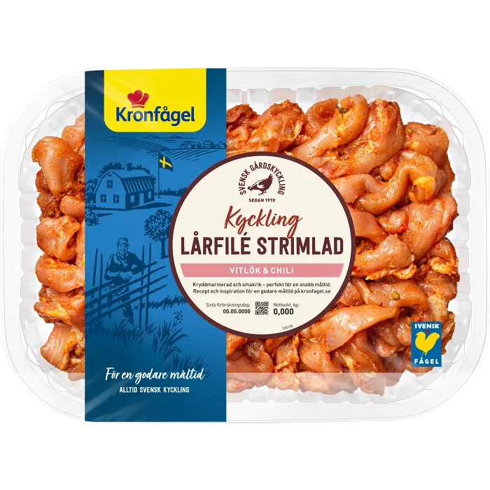 Kycklinglårfilé strimlad vitlök chili ca 600g Kronfågel