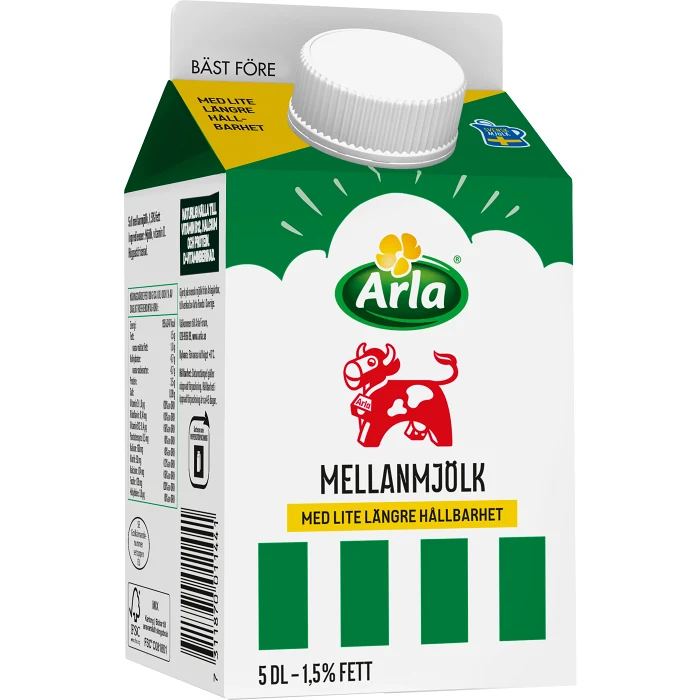 Mellanmjölk Lång hållbarhet 1,5% 5dl Arla Ko®