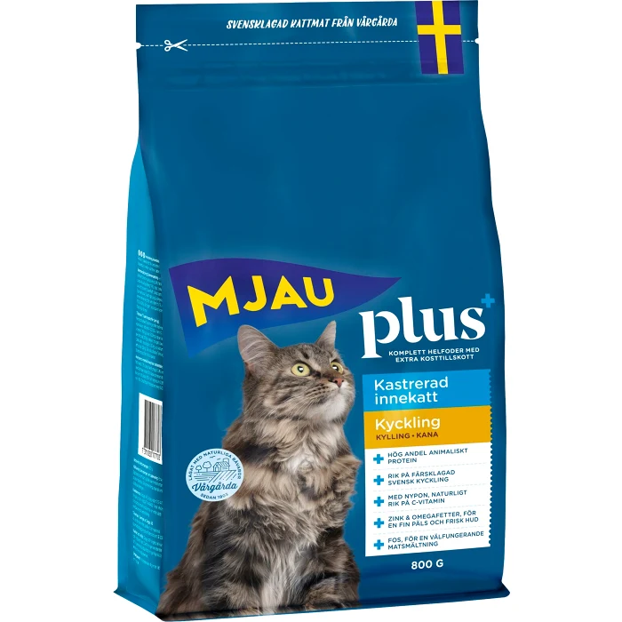 Torrfoder plus+ kastrerad innekatt Kyckling 800g Mjau