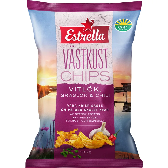 Västkustchips Vitlök Gräslök Chili 180g Estrella
