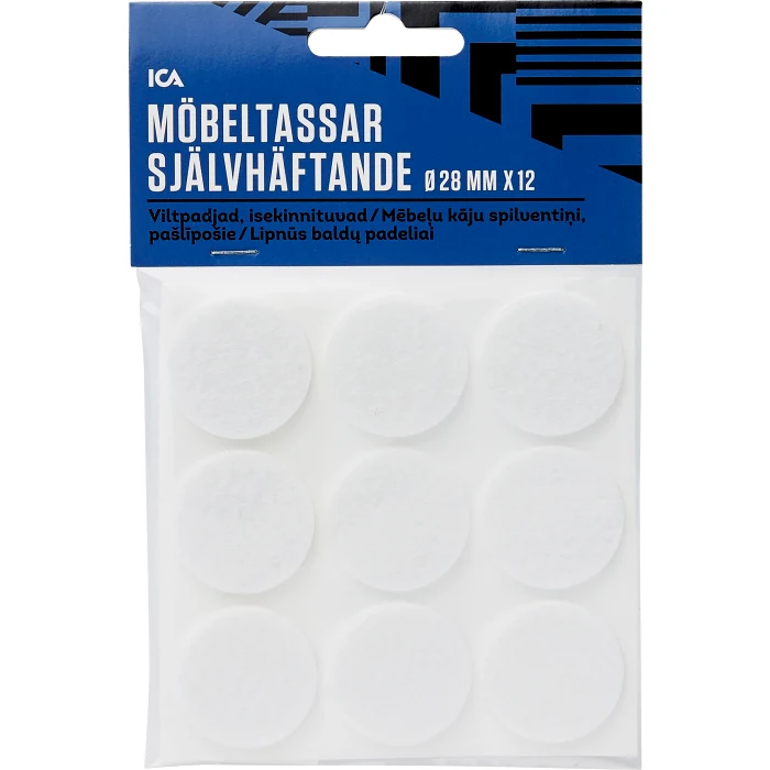 Möbeltassar självhäftande Vita 28mm 12p ICA