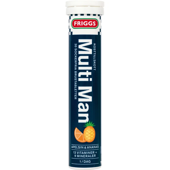 Brustablett Multi Man Apelsin & Ananas Sockerfri 20-p 1000mg Friggs