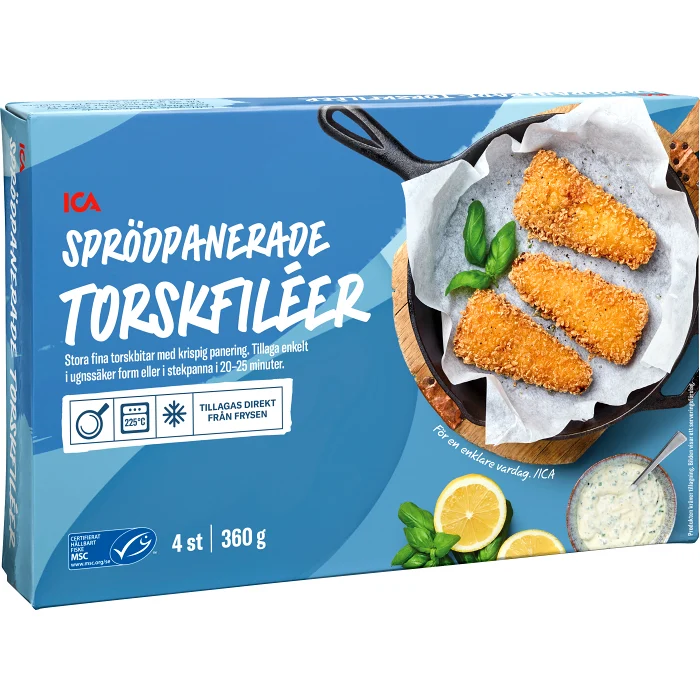 Sprödpanerad torskfilé 4-p Fryst 360g ICA