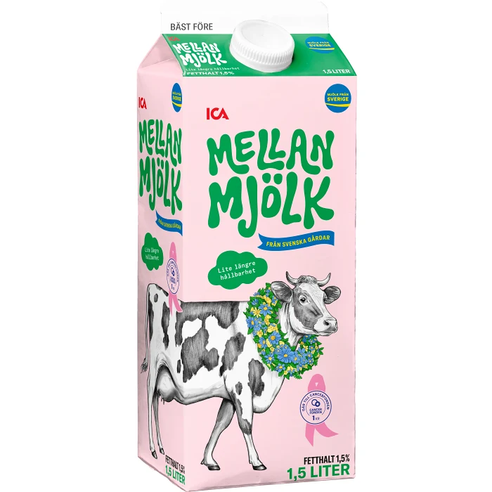 Mellanmjölk Lite längre hållbarhet 1,5% 1,5l ICA