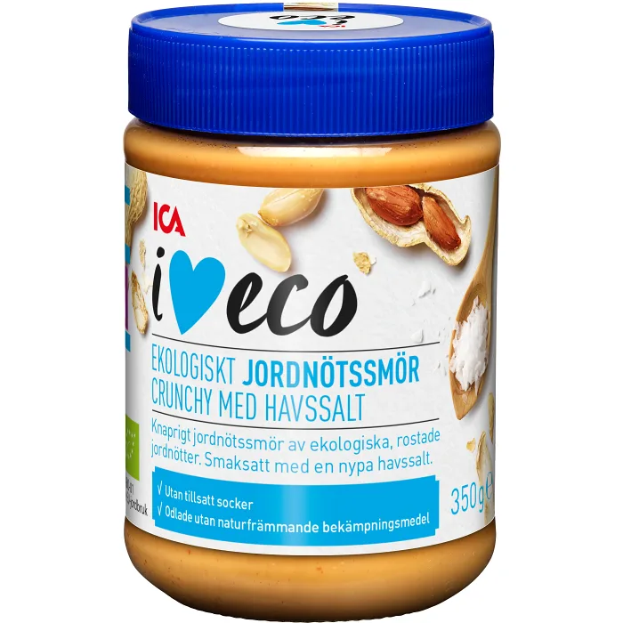Jordnötssmör Crunchy med havssalt 350g KRAV ICA I love eco