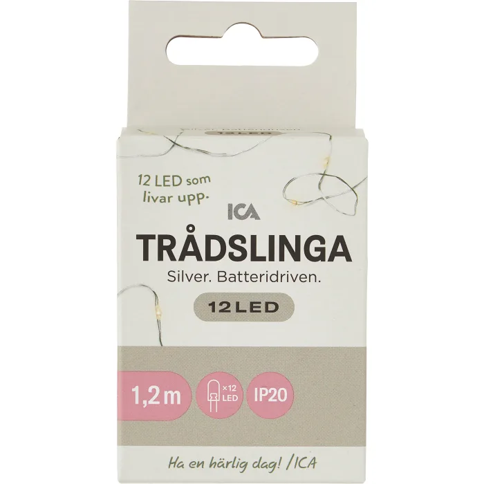 Trådslinga 12LED Silver Batteri ICA