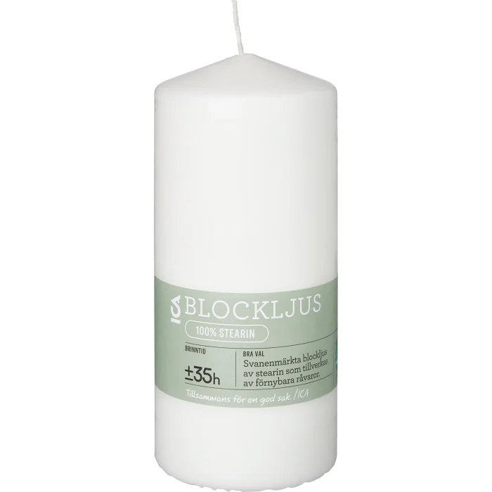 Blockljus vit stearin 15cm ICA