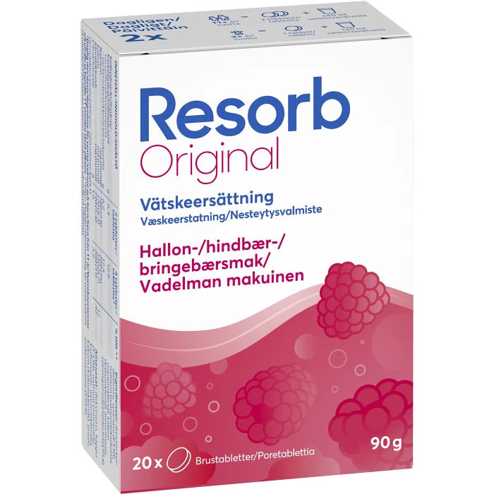 Vätskeersättning med hallonsmak 2-p 20st 90g Resorb