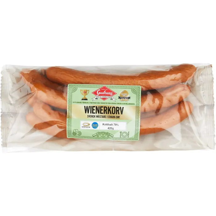 Wienerkorv 79%  Kötthalt 420g Gudruns