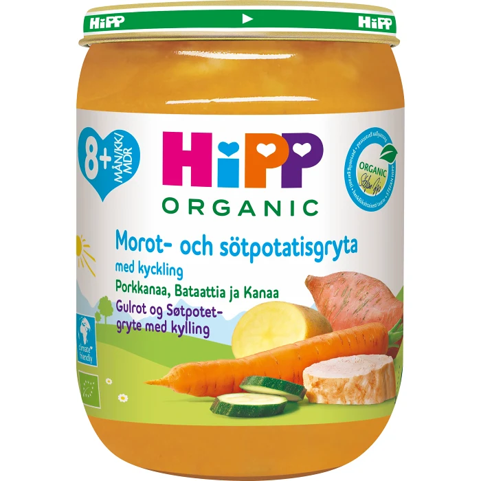 Morot & sötpotatisgryta med kyckling Från 8m Ekologisk 190g Hipp