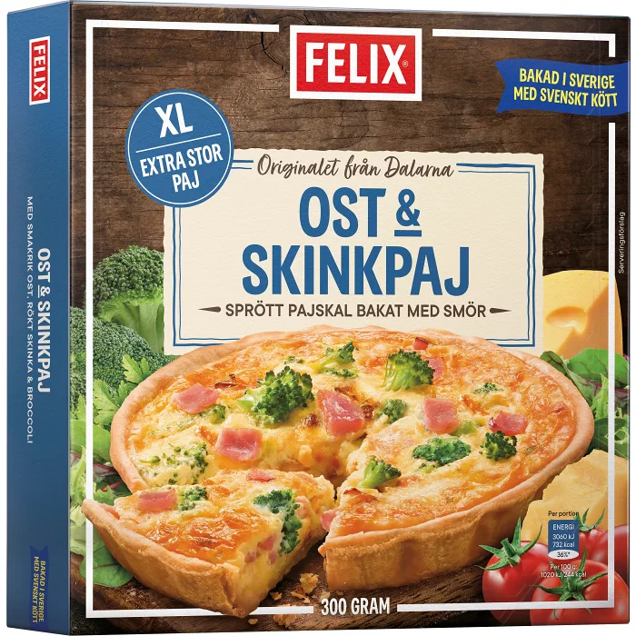 Ost & Skinkpaj XL Fryst 300g Felix