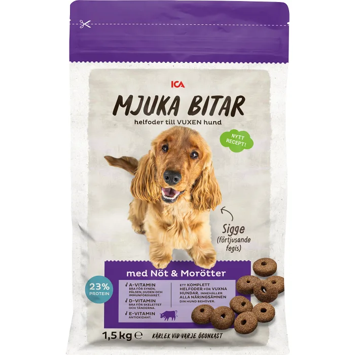 Hundfoder Mjuka Bitar Nöt & Morötter 1,5kg ICA