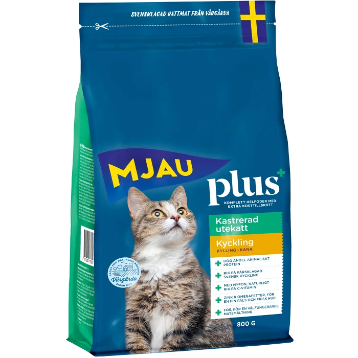 Torrfoder plus+ kastrerad utekatt Kyckling 800g Mjau