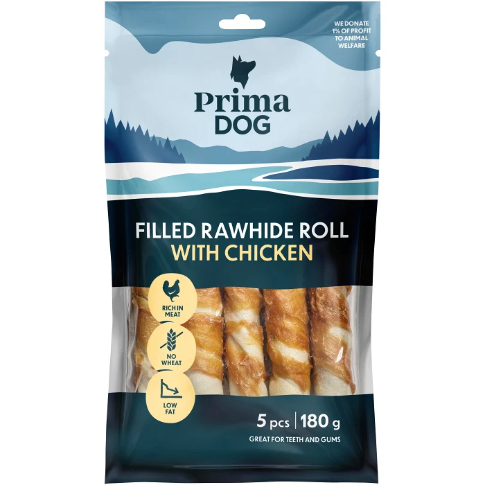 Fylld Tuggrulle med kyckling 5-p 180g PrimaDog