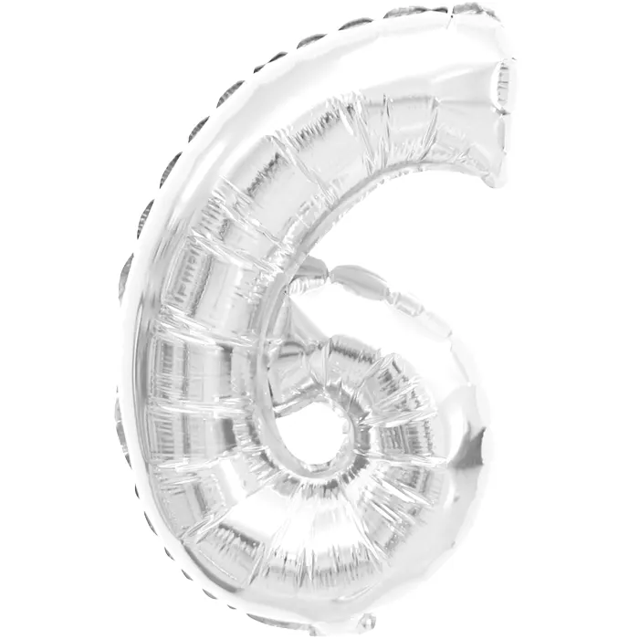 Folieballong Nr 6 Silver 35cm Happy Party