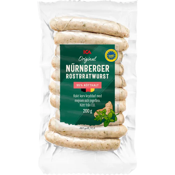 Korv Nürnberger 95% Kötthalt 200g ICA